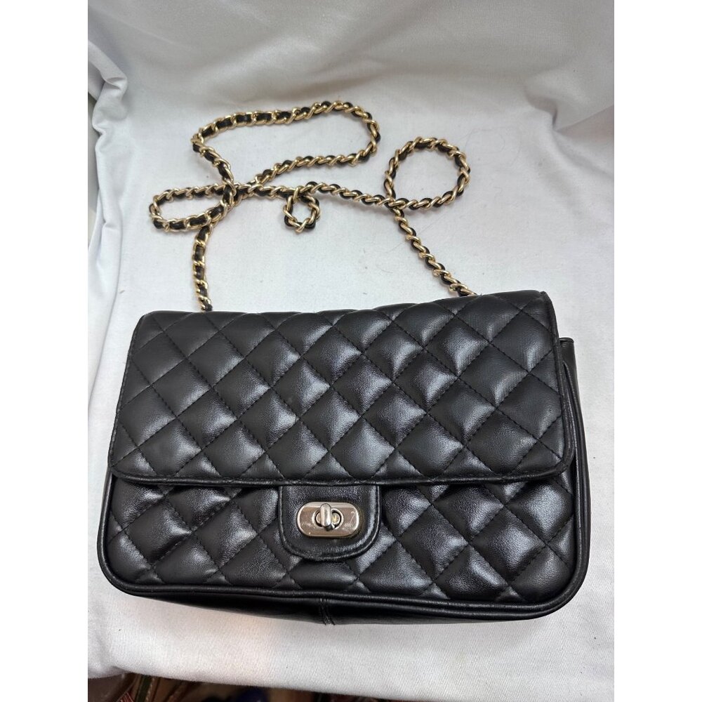 Vintage Quilted Black Leather Chain Bag Y2K Small Shoulder Classic